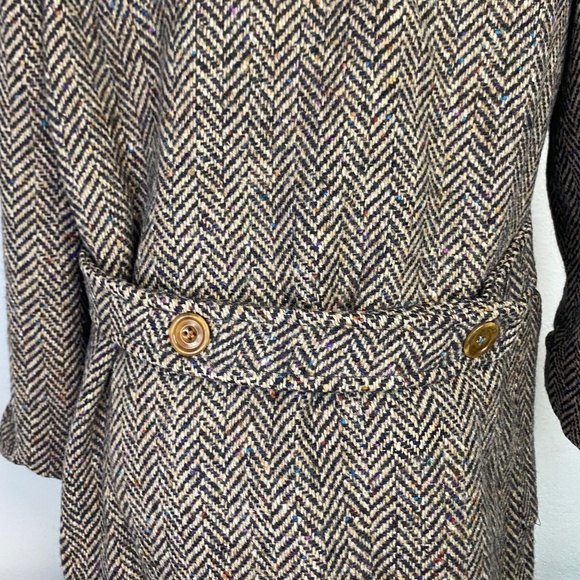 Paul Levy Womens M Midi Herringbone Double Breasted Tweed Fray Cuffs Silk Blend - Picture 6 of 11